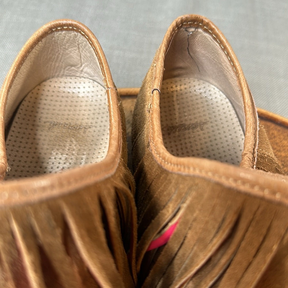 Sanuk Shoes Womens 10 Brown Suede Pink Fringe Slip On Moccasin Loafers - Picture 9 of 13